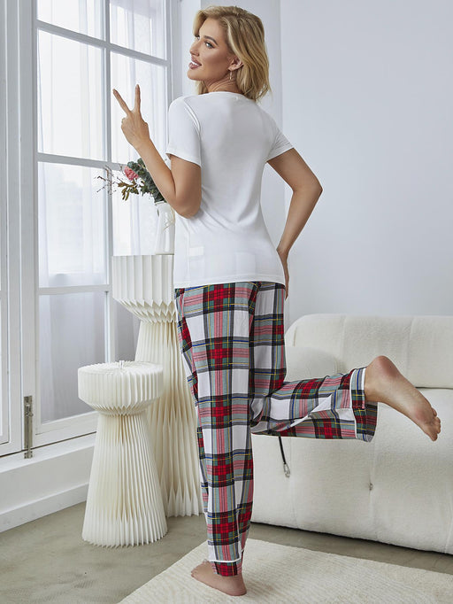 V-Neck Tee and Plaid Pants Lounge Set  Jessie Knowles