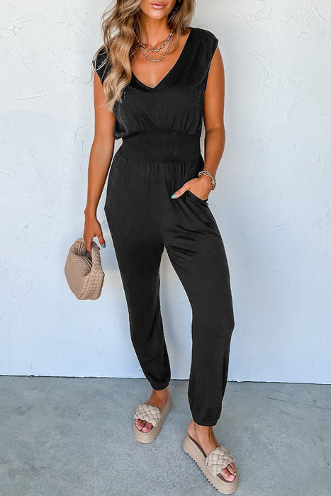 V-Neck Wide Strap Pocketed Jumpsuit  Jessie Knowles