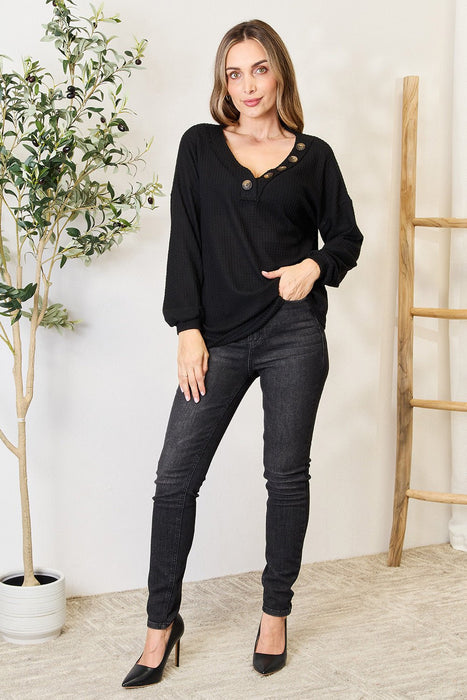 Zenana Buttoned Long Sleeve Blouse  Jessie Knowles