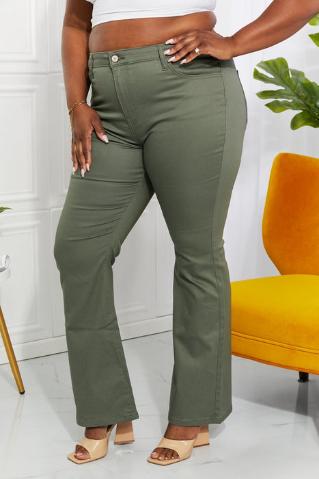 Zenana Clementine High-Rise Bootcut Jeans in Olive  Jessie Knowles