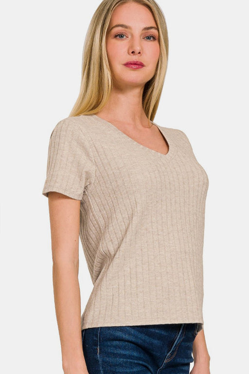 Zenana Ribbed Short Sleeve T-Shirt TOPS Jessie Knowles