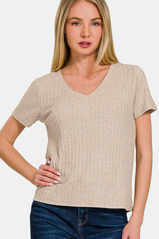 Zenana Ribbed Short Sleeve T-Shirt TOPS Jessie Knowles