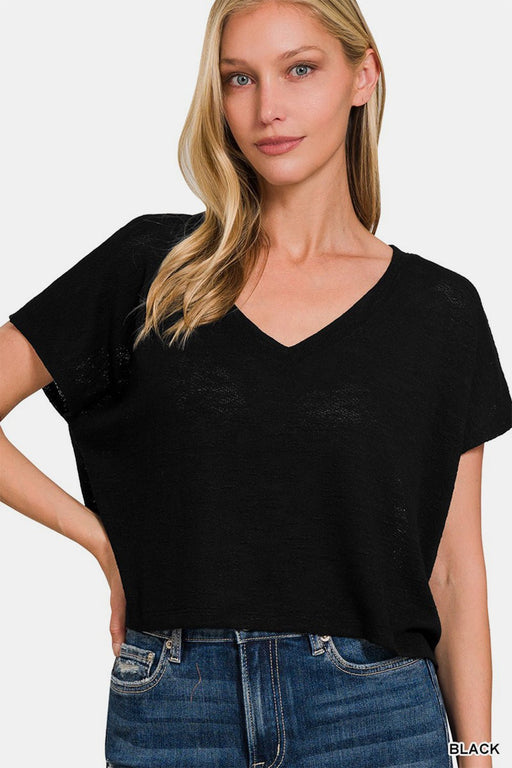 Zenana V-Neck Short Sleeve Crop T-Shirt  Jessie Knowles