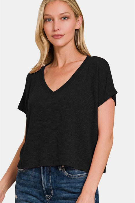 Zenana V-Neck Short Sleeve Crop T-Shirt  Jessie Knowles