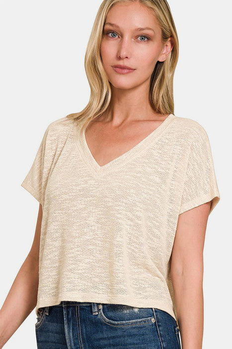 Zenana V-Neck Short Sleeve Crop T-Shirt  Jessie Knowles