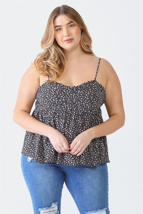 Zenobia Plus Size Frill Smocked Floral Sweetheart Neck Cami  Jessie Knowles