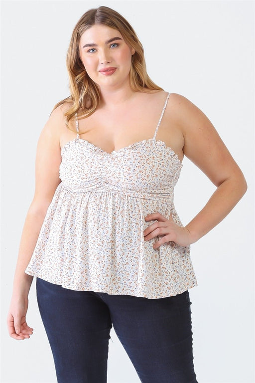 Zenobia Plus Size Frill Smocked Floral Sweetheart Neck Cami  Jessie Knowles